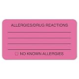 Tabbies&Acirc;&reg; Allergies/Drug Reaction Labels, 3-1/4 x 1-3/4, Fluor Pink, 250 per Roll