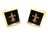 Gold Fleur De Lis Black Square Frame Cufflinks