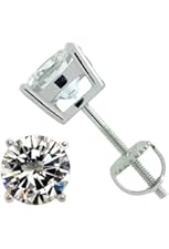 925 Sterling Silver Round Solitaire Cz Screw Back Stud Earrings Rhodium Plated