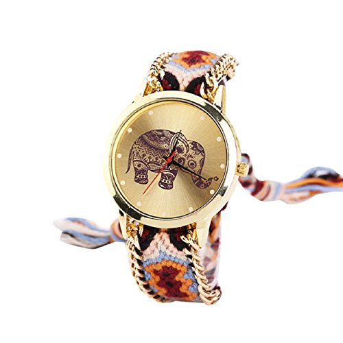 Lowpricenice Women Elephant Pattern Weaved Rope Band Bracelet Quartz Dial Wrist Watch