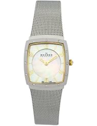 Skagen Womens 396XSGS Crystal Accented Mother of Pearl Mesh Watch