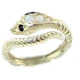 Fabulous Solid Sterling Silver Natural Fiery Opal & Sapphire Detailed Snake Ring - Finger Sizes 5 to 12 Available