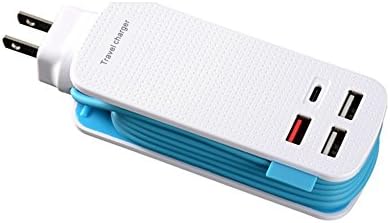 TRF Type-C USB Travel Charger, Built-in Dual 2A USB Outlets Full-speed Quick Charge 3.0 Sockets Portable Power Adapters with Extra Long 1.4m/4.6ft Power Supply Cord for samsung note s7 (Blue)