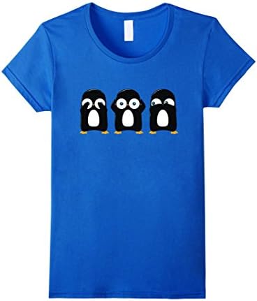 Women's Funny Three Wise Penguins T-Shirt Small Royal Blue