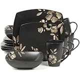 Gibson Elite Lanark 16-Piece Square Dinnerware Set, Black