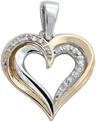 14k Twotone Gold Plated Cubic Zirconia Alloy Heart Pendant for Womens (Without Chain)