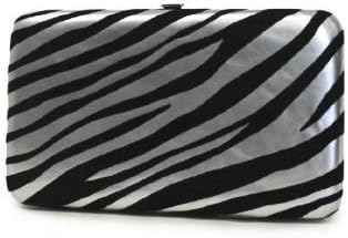 Silver Faux Leather Wallet with Black Velvet Tiger Stripes - Ladies Fashion Wallet