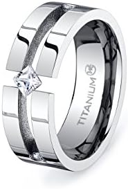 Titanium Ring Mens Wedding Band Tension Groove with a Diamond Shape CZ
