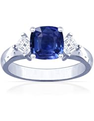 Platinum Cushion Cut Blue Sapphire Three Stone Ring
