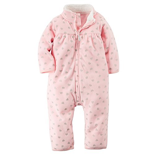 Carter'sCarters Baby Clothing Outfit Girls Zip-Up Glitter Print Jumpsuit Pink Hearts 9M