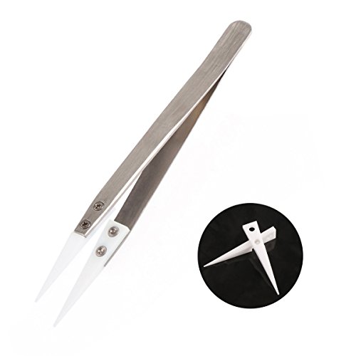DROKÂ® Stainless Steel Ceramic Tweezers with Replaceable Ceramic Peak Sustain Super-high Temperature Up to 1600 Celsius with One Pair of Ceramic Head (White Pointed)