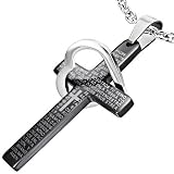 Stainless Steel The Lords Prayer Cross Black Pendant With Interlocking Heart Ring & Chain - Length 50cms