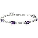 Sterling Silver Oval Shape Amethyst Bracelet, 7.5"