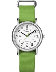 Timex Womens T2N835 Weekender Mid-Size Slip Thru Strap Nylon Green Watch