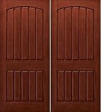 Exterior Door: Fiberglass Two Panel Arch Plank Pair (Single also available)