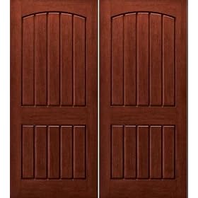 Exterior Door: Fiberglass Two Panel Arch Plank Pair (Single also available)