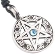 Blue Crystal Pentagram Silver Tone Pewter Pendant Necklace