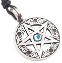 Blue Crystal Pentagram Silver Tone Pewter Pendant Necklace