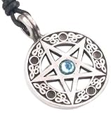 Blue Crystal Pentagram Pewter Pendant Necklace