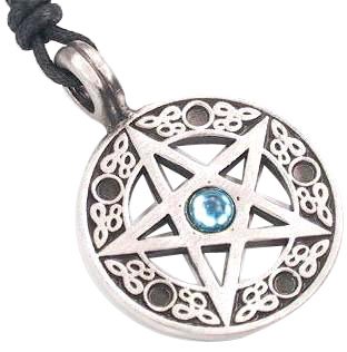 Blue Crystal Pentagram Pewter Pendant Necklace