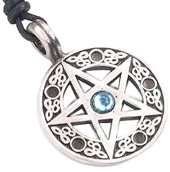 Blue Crystal Pentagram Pewter Pendant Necklace
