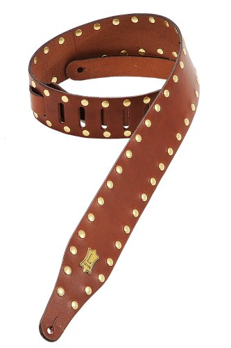Levy's Leathers 2 1/2 Leather Guitar Strap with Metal Rivet Border,Brown