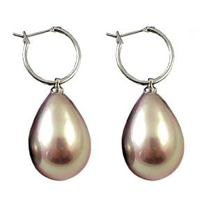 Genuine Light Brown South Sea Shell Majorca Pearl Drop Earrings with 15mm Hoops