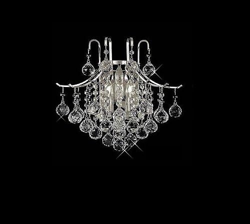 Crystal Wall Sconce Contour Design 3-Light 16" Wide Chrome Finish with Combination of Swarovski Spectra Crystal Strands and European Crystal