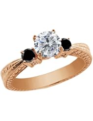 1.24 Ct Round H/I and Black Diamond 14K Rose Gold 3-Stone Ring