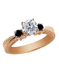 1.24 Ct Round H/I and Black Diamond 925 Rose Gold Plated Silver 3-Stone Ring
