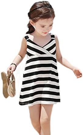 ISNOWKING Little Girls' Striped Suspenders Cute Dress (3T, Black)