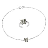 41cQBNmCy7L. SL160  Sterling Silver Toe Ring and Chain Anklet with Marcasite Butterfly, 10 Reviews