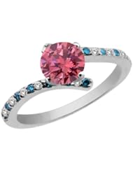 1.21 Ct Round Pink Diamond White Topaz 925 Sterling Silver Ring