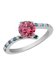 1.21 Ct Round Pink Diamond White Topaz 925 Sterling Silver Ring