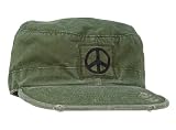 Vintage Olive Drab Rip-Stop W/Black Peace Sign Cap
