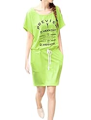 Dolman Above the Knee Short Round Neck Cutout General Print Cotton  Dress