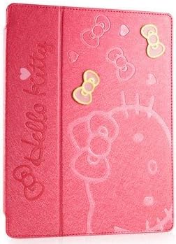 W-RainBow ipad 5 Newest Arrival Red Lovely Hello Kitty Bowknot Pattern PU Faux Stand Leather Case Protective Cover for Apple Ipad 5/iPad Air