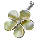 Sterling Silver 21mm Mother of Pearl Plumeria Pendant–Hawaiian Silver Jewelry