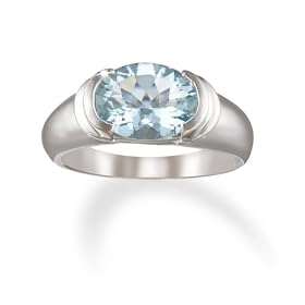 14k White Gold Half Bezel Set Aquamarine Ring by 