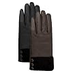 Luxury Lane Women's Cashmere Lined Lambskin Leather Gloves with Rabbit Fur Cuffs and Buttons in Black or Chocolate