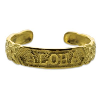 Hawaiian Heirloom Jewelry Aloha Toe Ring with 14k Yellow Gold Finish