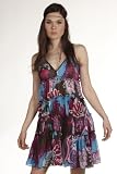 SMASH WEAR - Robe à bretelles empire boho imprimé fleuri volants marron TRIXIE - Femme