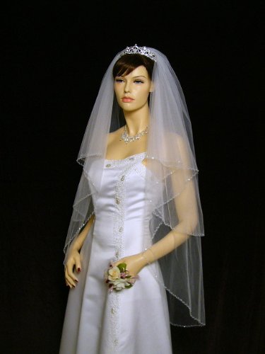 SAMKY2T 2 Tier Crystal Beaded Edge Bridal Wedding Veil