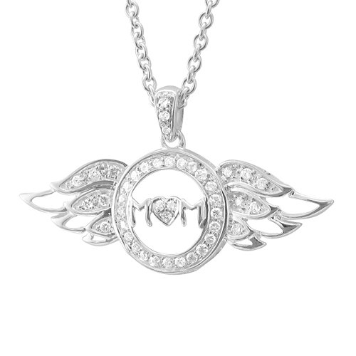 Sterling Silver Heart Love Angel Wing Mothers Day Diamond Pendant Necklace (GH, SI3-I1, 0.25 carat)