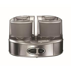 Cuisinart, 2ltr (2x1ltr Bowls) Duo Ice Cream Maker In Brushed Metal