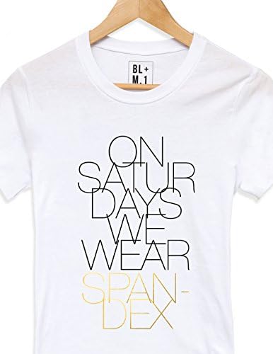 LUCIANA On Saturdays We Wear Spandex Gold Womans Tee Small White w/GOLD