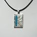 Blue Turquoise Rectangular Strip Silver Pendant w. Leather Necklace