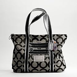 Coach Signature Poppy Op Art C Glam Shopper Bag Tote Black