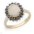 Ring With Precious Stones - Genuine Opal and Sapphires 14K Yellow Gold- Size 7 (Size 7)