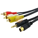 Premium Black S-Video Male + 3.5mm Audio to 3 RCA Composite Cable (3 ft / 1m) supports Sony PS3